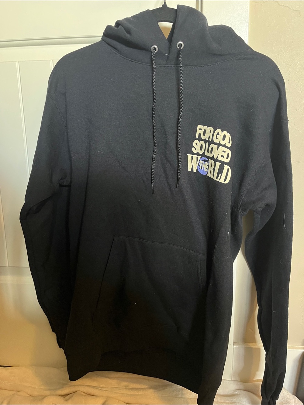 Black Graphic Pullover Hoodie - "For God So Loved The World"